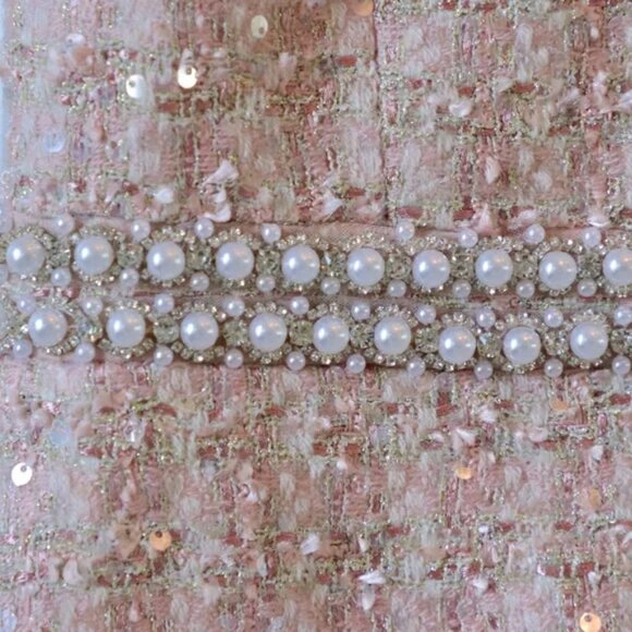 ALICE + OLIVIA Ellis Pearl Pink Tweed  Embellished Mini Dress - Picture 5 of 5